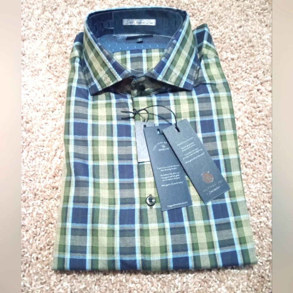 Goodman Brand, House of LR&C, Short Sleeve, Medium, Striped, Olive/Navy/Sky Blue